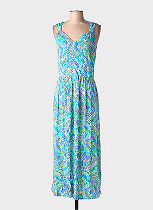 Robe longue imprimé fantaisie sans manche bleu JULIE GUERLANDE femme