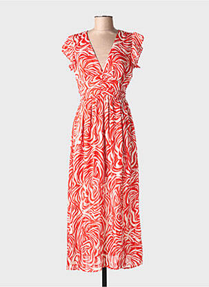 Robe longue imprimé fantaisie manches courtes rouge BY ONE femme