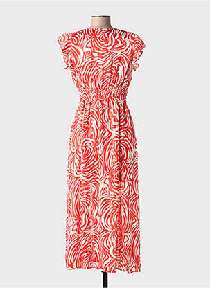 Robe longue imprimé fantaisie manches courtes rouge BY ONE femme