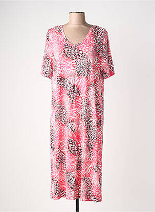 Robe longue imprimé fantaisie manches courtes rose SIGNATURE femme