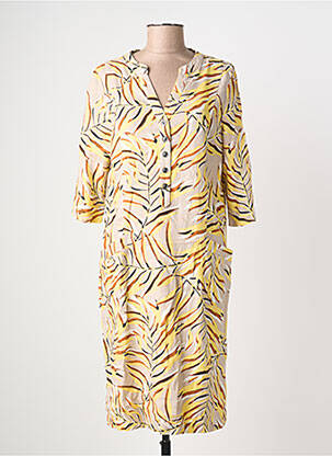 Robe mi-longue imprimé fantaisie manches longues jaune SIGNATURE femme