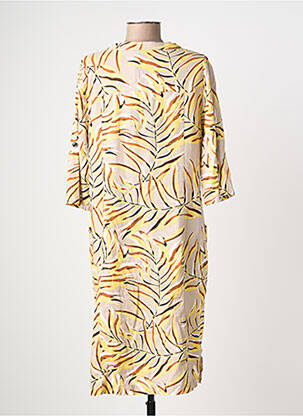 Robe mi-longue imprimé fantaisie manches longues jaune SIGNATURE femme