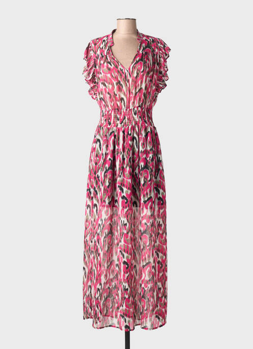 Robe longue imprimé fantaisie manches courtes rose MORGAN femme