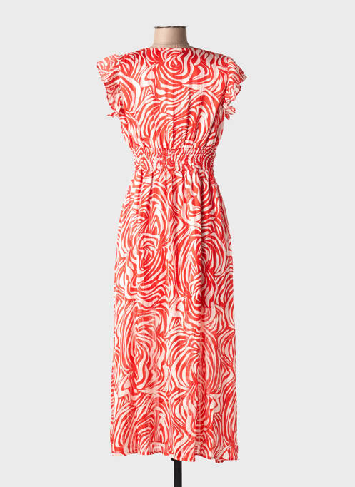 Robe longue imprimé fantaisie manches courtes rouge BY ONE femme