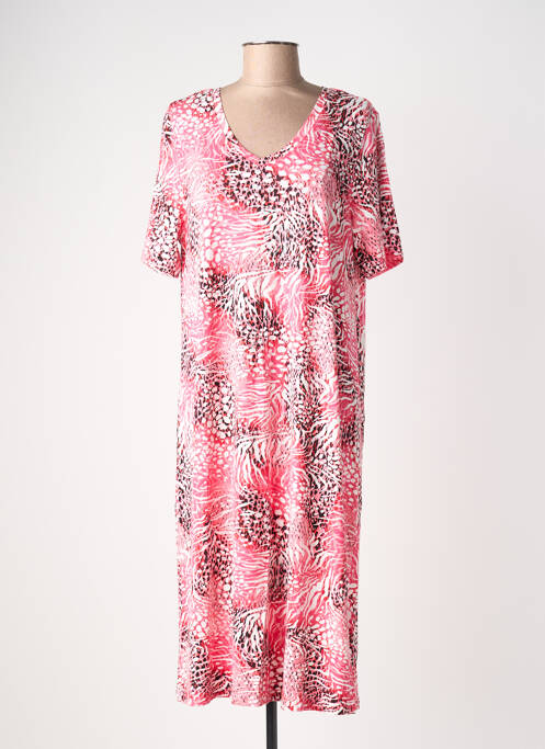 Robe longue imprimé fantaisie manches courtes rose SIGNATURE femme