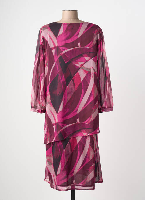 Robe mi-longue coupe fluide manches longues violet SIGNATURE femme
