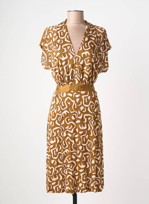 Robe mi-longue imprimé fantaisie manches courtes marron SURKANA femme