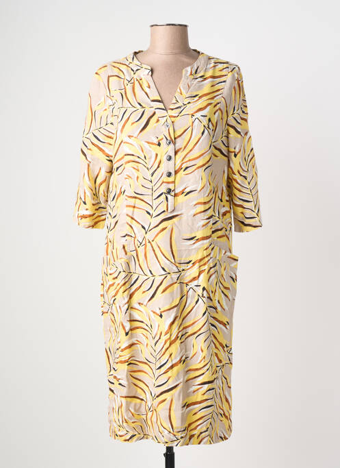 Robe mi-longue imprimé fantaisie manches longues jaune SIGNATURE femme