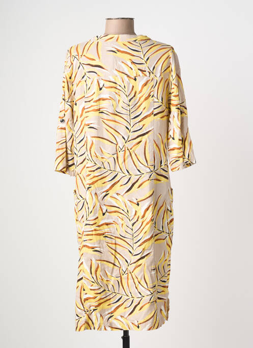 Robe mi-longue imprimé fantaisie manches longues jaune SIGNATURE femme