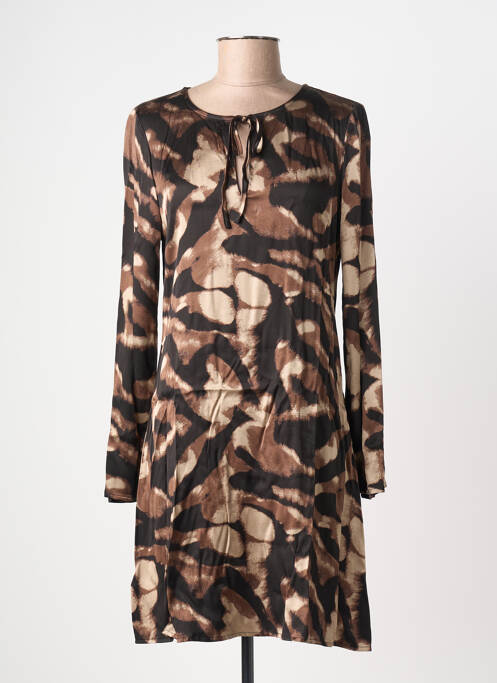 Robe mi-longue coupe fluide manches longues marron SURKANA femme