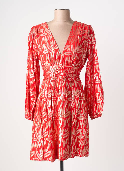 Robe mi-longue imprimé fantaisie manches longues rouge MAELLE femme