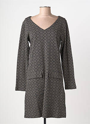 Robe mi-longue imprimé fantaisie manches longues noir AGATHE & LOUISE femme