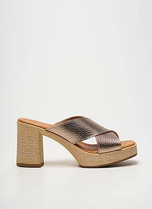 Mules/sabots tissage satiné talon de 7 à 9cm marron OH ! MY SANDALS femme