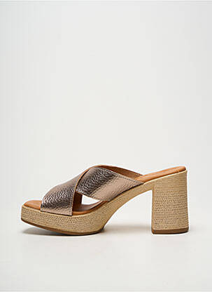 Mules/sabots tissage satiné talon de 7 à 9cm marron OH ! MY SANDALS femme