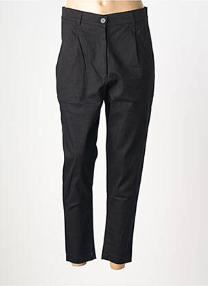 Pantalon chino fermeture zippée sous rabat boutonné taille haute noir AMMA femme