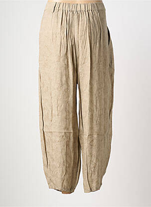 Pantalon large fermeture zippée sous rabat boutonné taille haute beige CPC femme