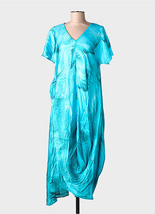 Robe longue manches courtes manches courtes bleu OZAI N KU femme