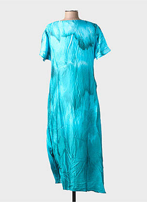 Robe longue manches courtes manches courtes bleu OZAI N KU femme