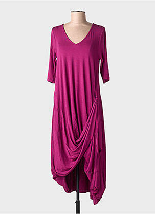 Robe longue col v manches 3/4 violet IZAC femme