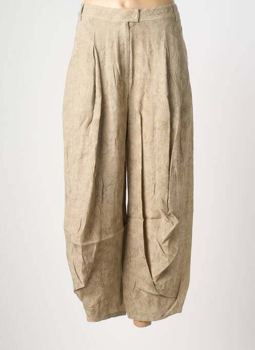 Pantalon large fermeture zippée sous rabat boutonné taille haute beige CPC femme
