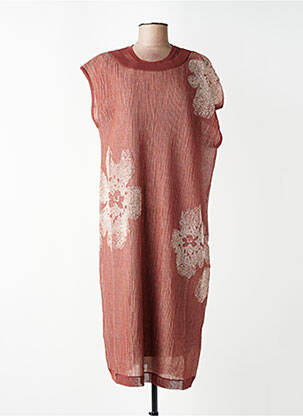 Robe mi-longue imprimé fantaisie manches courtes marron CPC femme