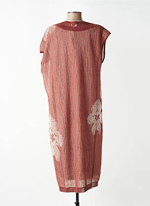 Robe mi-longue imprimé fantaisie manches courtes marron CPC femme