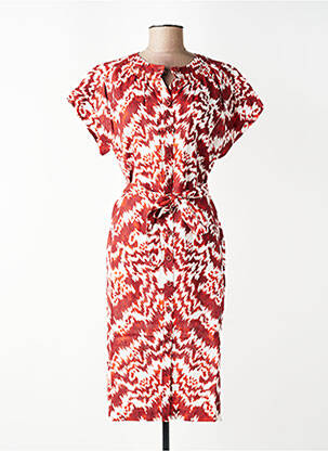 Robe mi-longue imprimé fantaisie manches courtes orange ZYGA femme