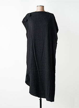 Robe mi-longue tissage crêpe manches courtes noir CPC femme