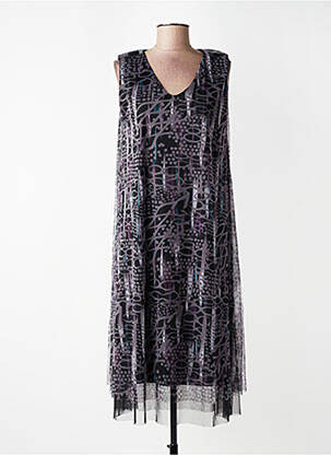 Robe mi-longue imprimé fantaisie sans manche noir KOZAN femme