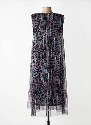Robe mi-longue imprimé fantaisie sans manche noir KOZAN femme