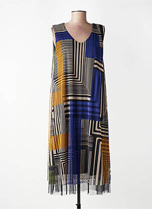Robe mi-longue imprimé fantaisie sans manche bleu KOZAN femme