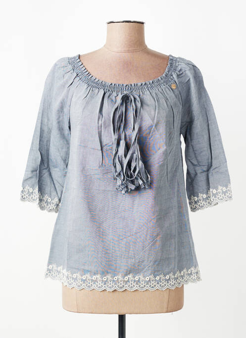 Top col rond manches 3/4 bleu YES.ZEE femme
