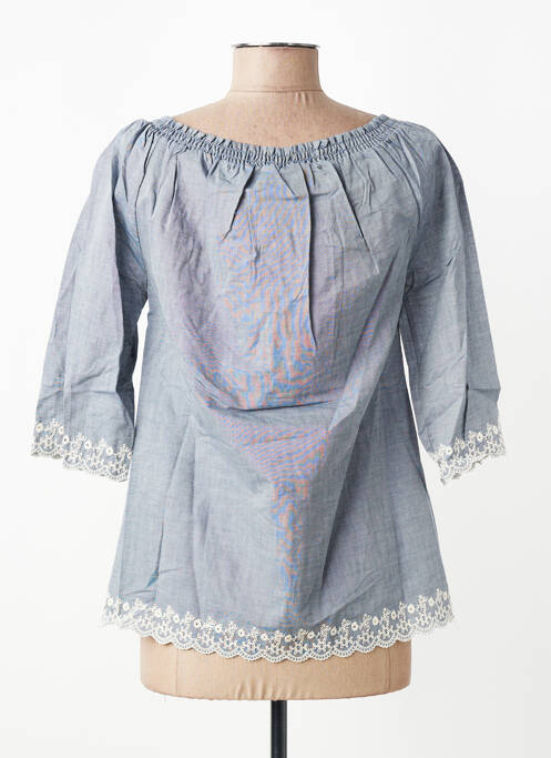 Top col rond manches 3/4 bleu YES.ZEE femme
