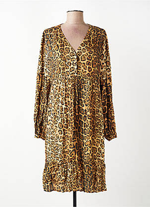 Robe mi-longue coupe fluide manches longues marron EVA KAYAN femme