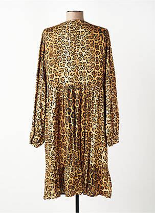 Robe mi-longue coupe fluide manches longues marron EVA KAYAN femme