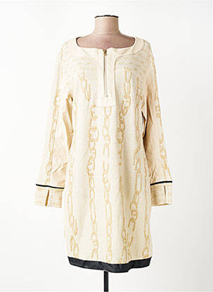 Robe mi-longue imprimé fantaisie manches longues beige ELISA CAVALETTI femme