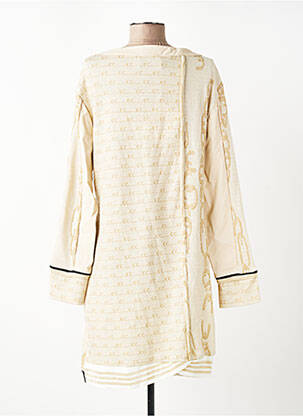 Robe mi-longue imprimé fantaisie manches longues beige ELISA CAVALETTI femme