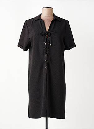 Robe mi-longue tissage crêpe manches courtes noir TODAY femme