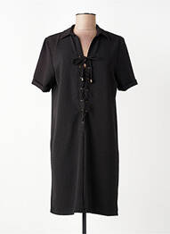 Robe mi-longue tissage crêpe manches courtes noir TODAY femme