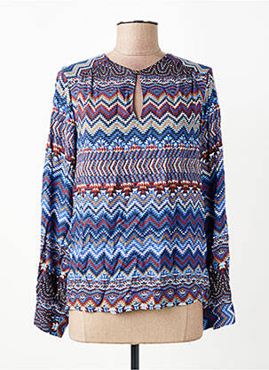 Blouse tissage popeline manches longues bleu LA FEE MARABOUTEE femme