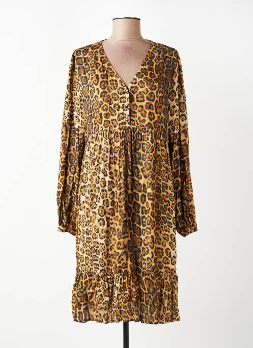 Robe mi-longue coupe fluide manches longues marron EVA KAYAN femme