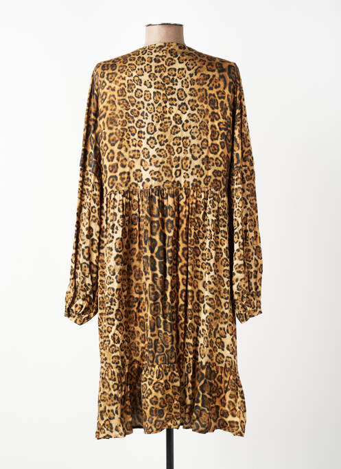 Robe mi-longue coupe fluide manches longues marron EVA KAYAN femme