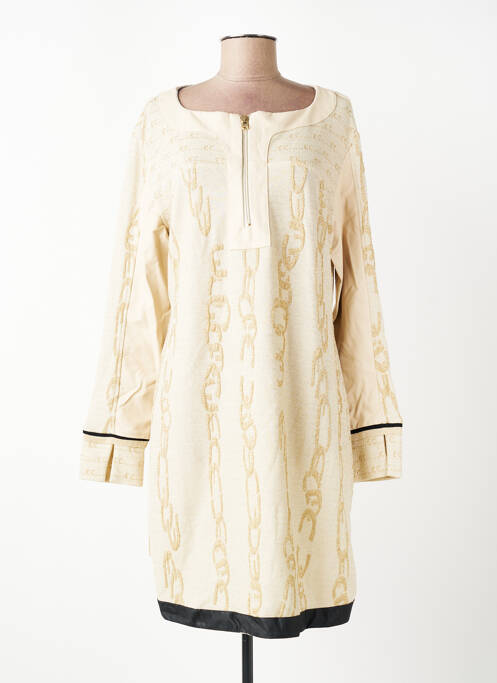 Robe mi-longue imprimé fantaisie manches longues beige ELISA CAVALETTI femme