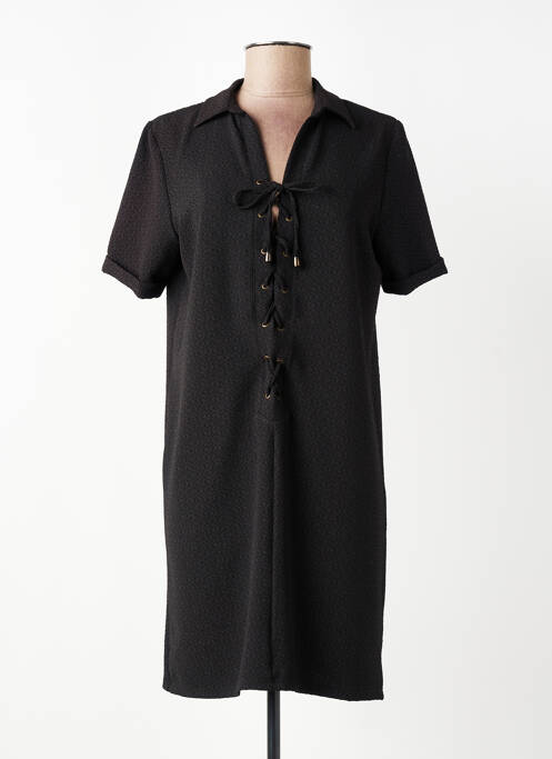 Robe mi-longue tissage crêpe manches courtes noir TODAY femme