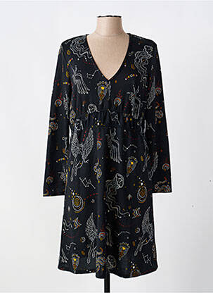 Robe mi-longue imprimé fantaisie manches longues noir SURKANA femme