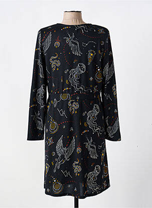 Robe mi-longue imprimé fantaisie manches longues noir SURKANA femme