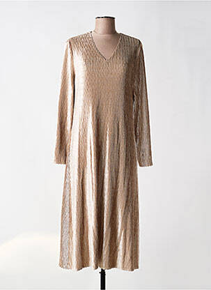 Robe mi-longue manches 3/4 manches 3/4 beige LEO & UGO femme