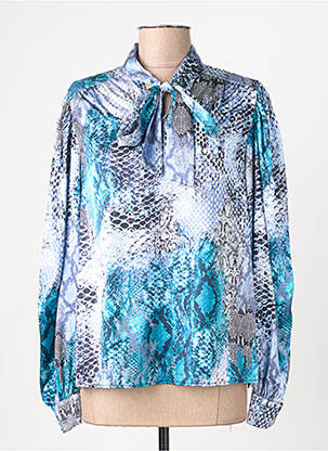 Blouse poignets boutonnés avec fente manches longues bleu SARAH CHOLE femme