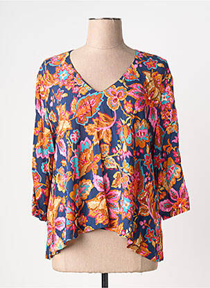 Blouse tissage popeline manches 3/4 bleu FRANCK ANNA femme