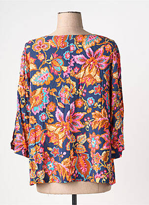 Blouse tissage popeline manches 3/4 bleu FRANCK ANNA femme